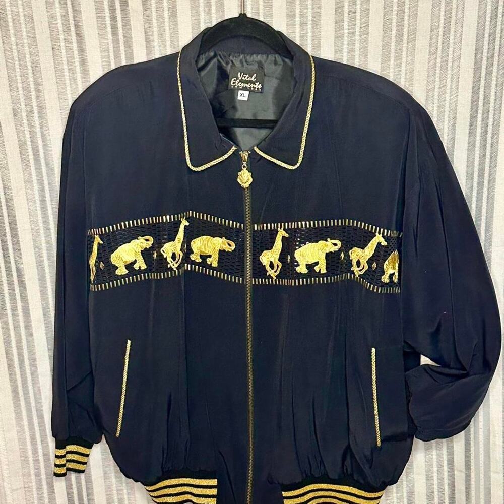 Vintage 90s Vital Elements New York Safari Animal Embroidered Track Jacket